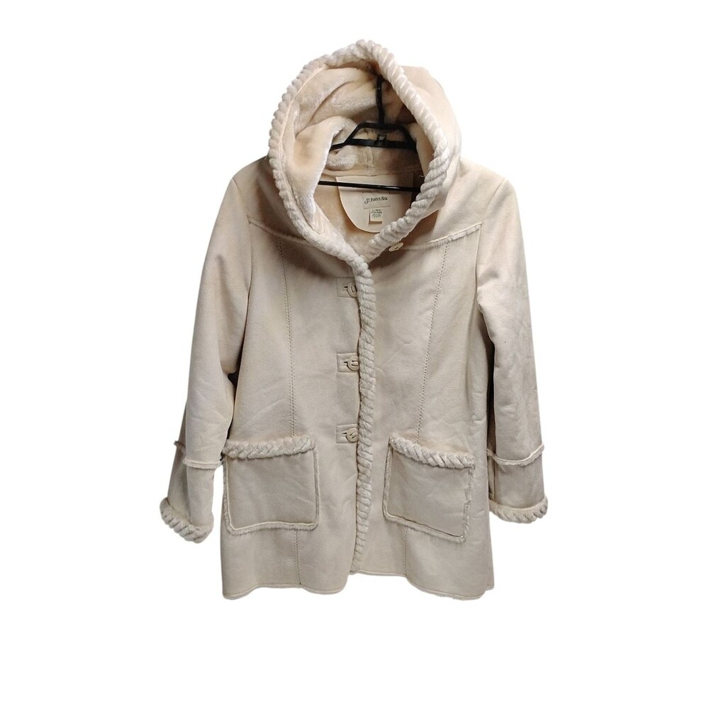 St. John's Bay Cream Hooded Teddy Jacket with Braided Trim XL Women's *REPAIR